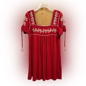 Zara Scarlet Mini Dress with Ivory Embroidery